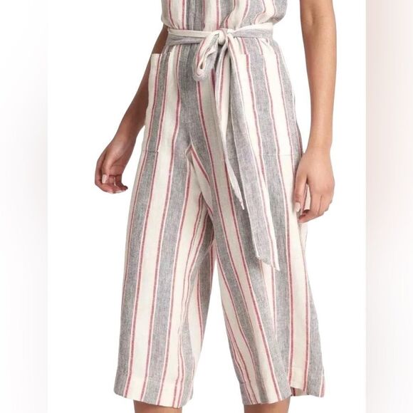 Gap Cream Red Grey Linen Capri Jumpsuit - Picture 11 of 12